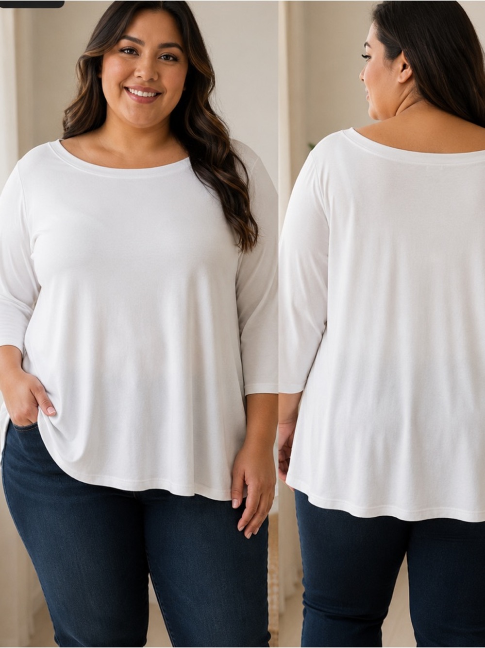 croft & barrow 100% Cotton White Boatneck 3/4 Sleeve Top Size 3X